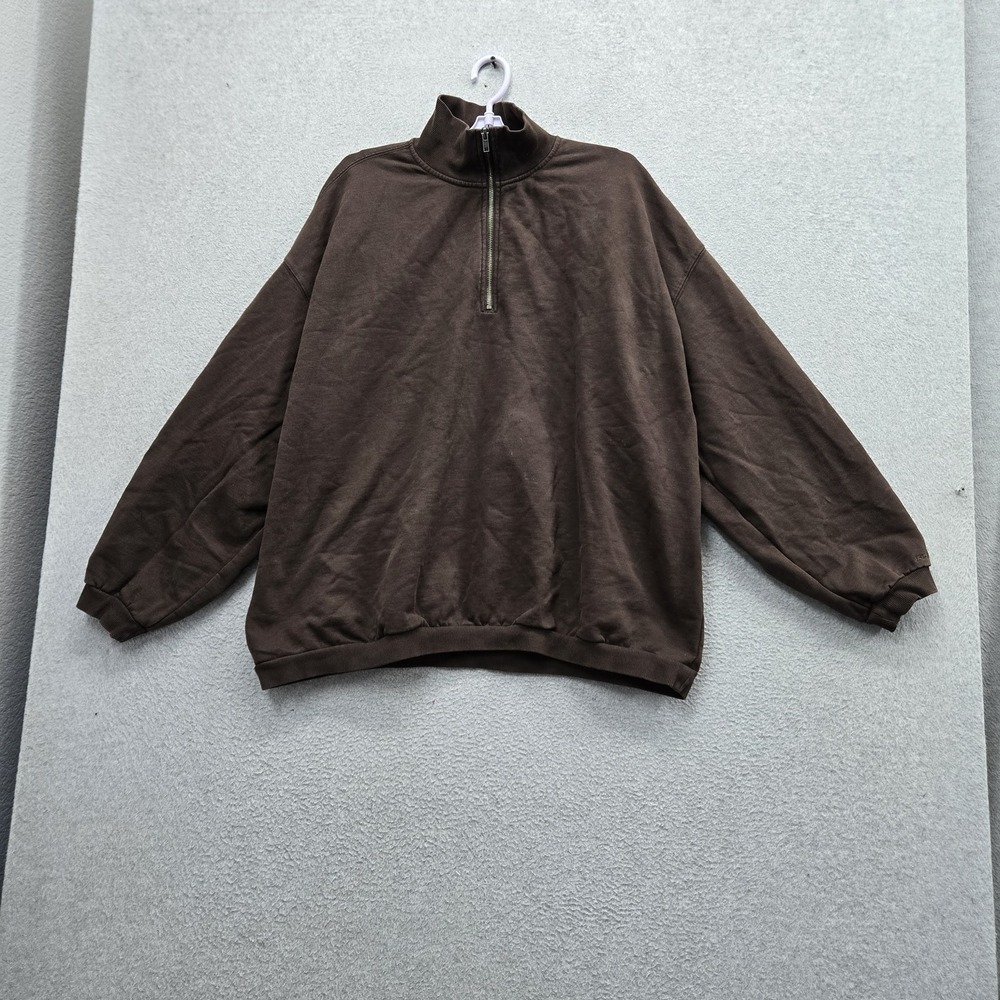 SKIMS Women Sweatshirt M Brown Boyfriend Slouchy Boxy Fleece Stretch 1/2 Zip